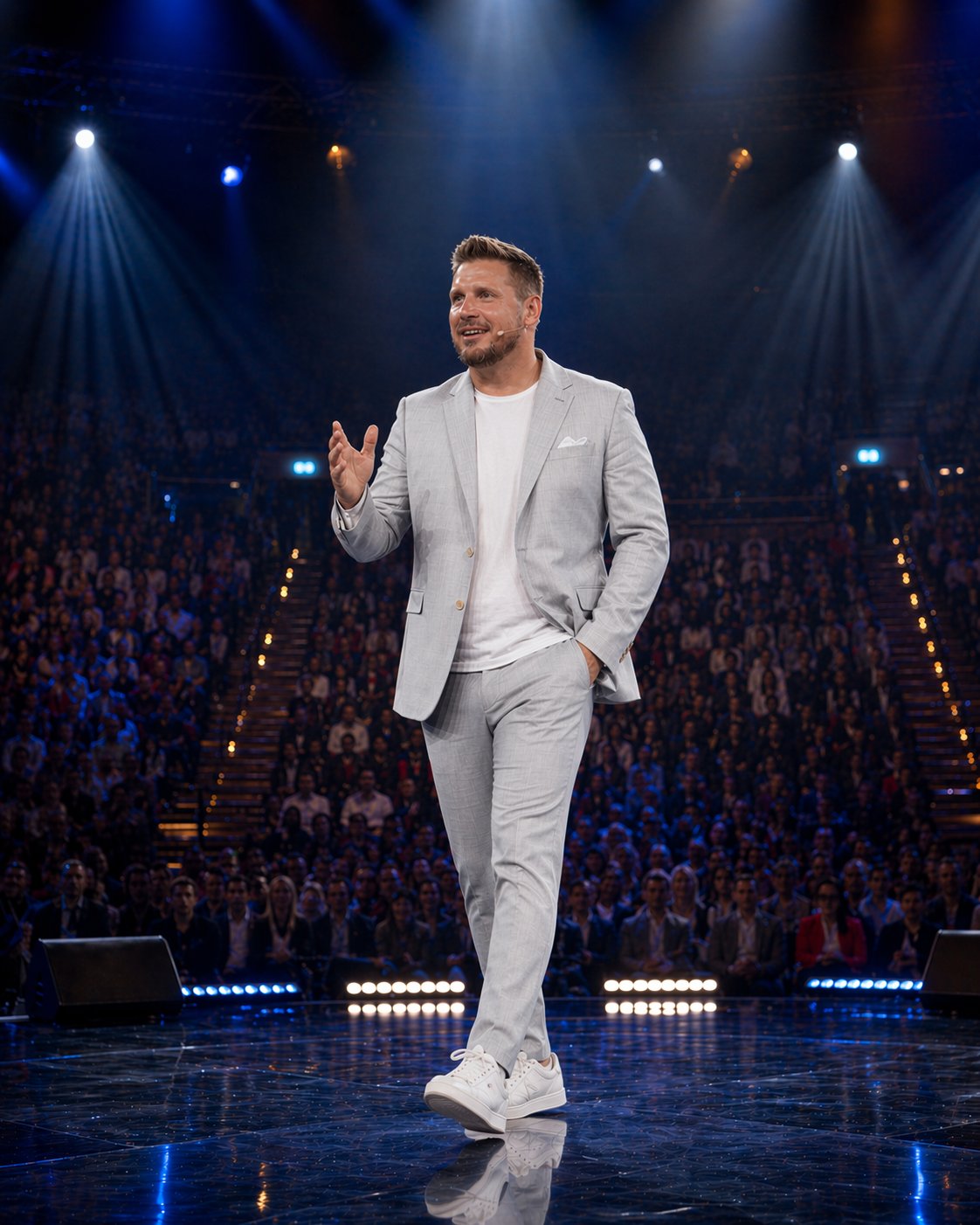Fabian Fitzner on stage in front of thousands